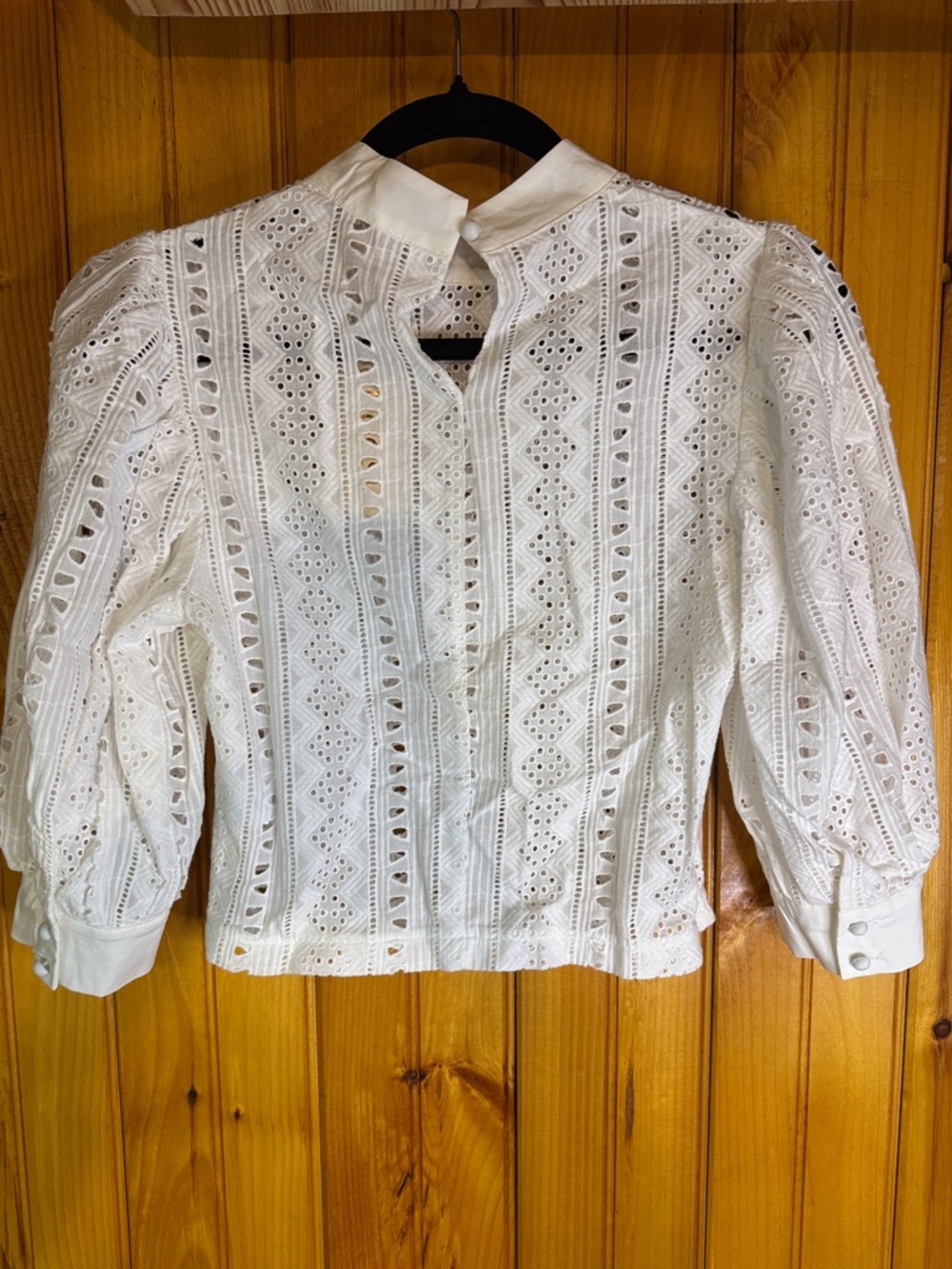 White Eyelet Lace Puff Sleeve Blouse - Picture 7 of 12